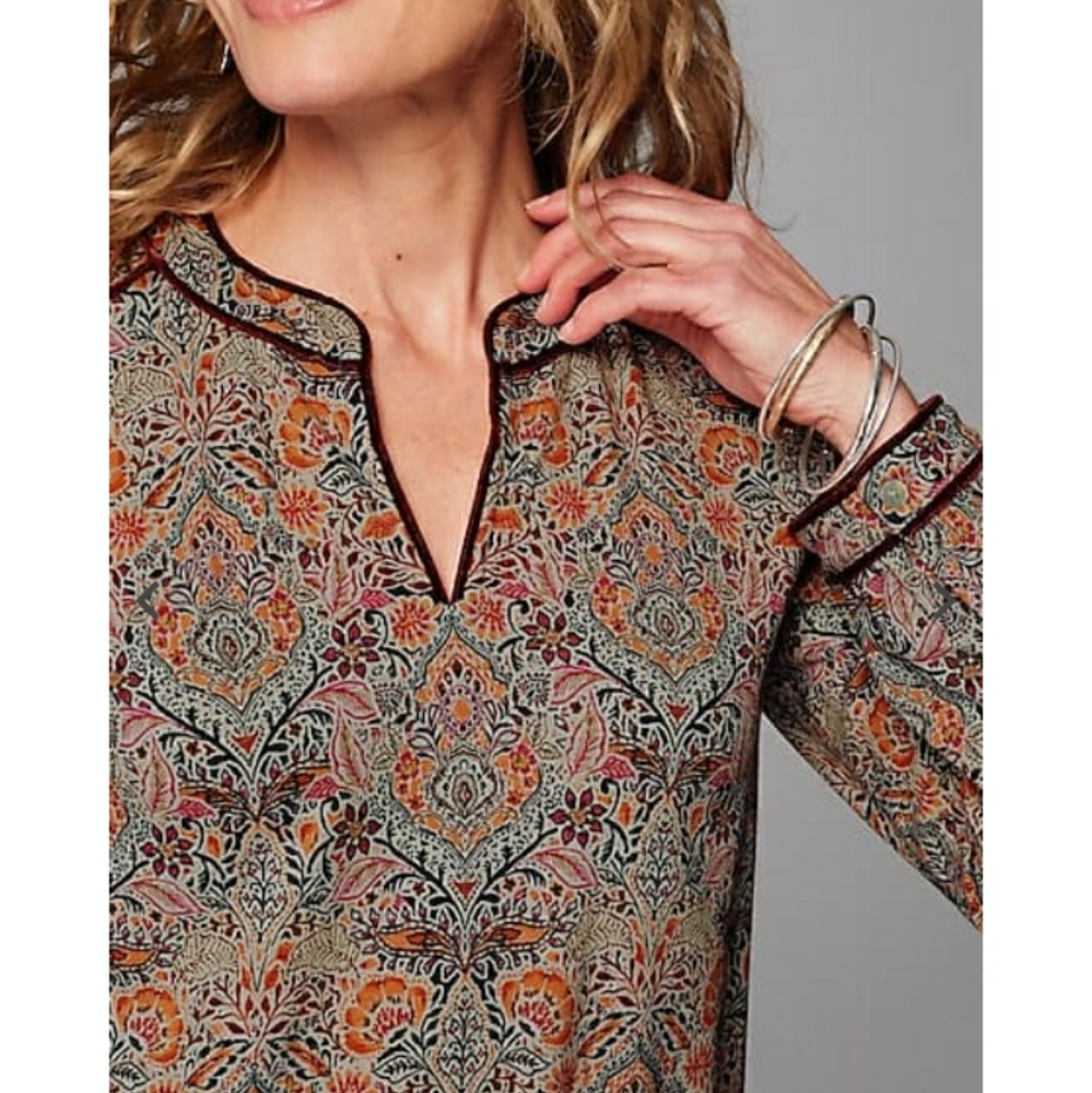 J. Jill Size Medium Floral Top With Velvet Detailing - Picture 9 of 12